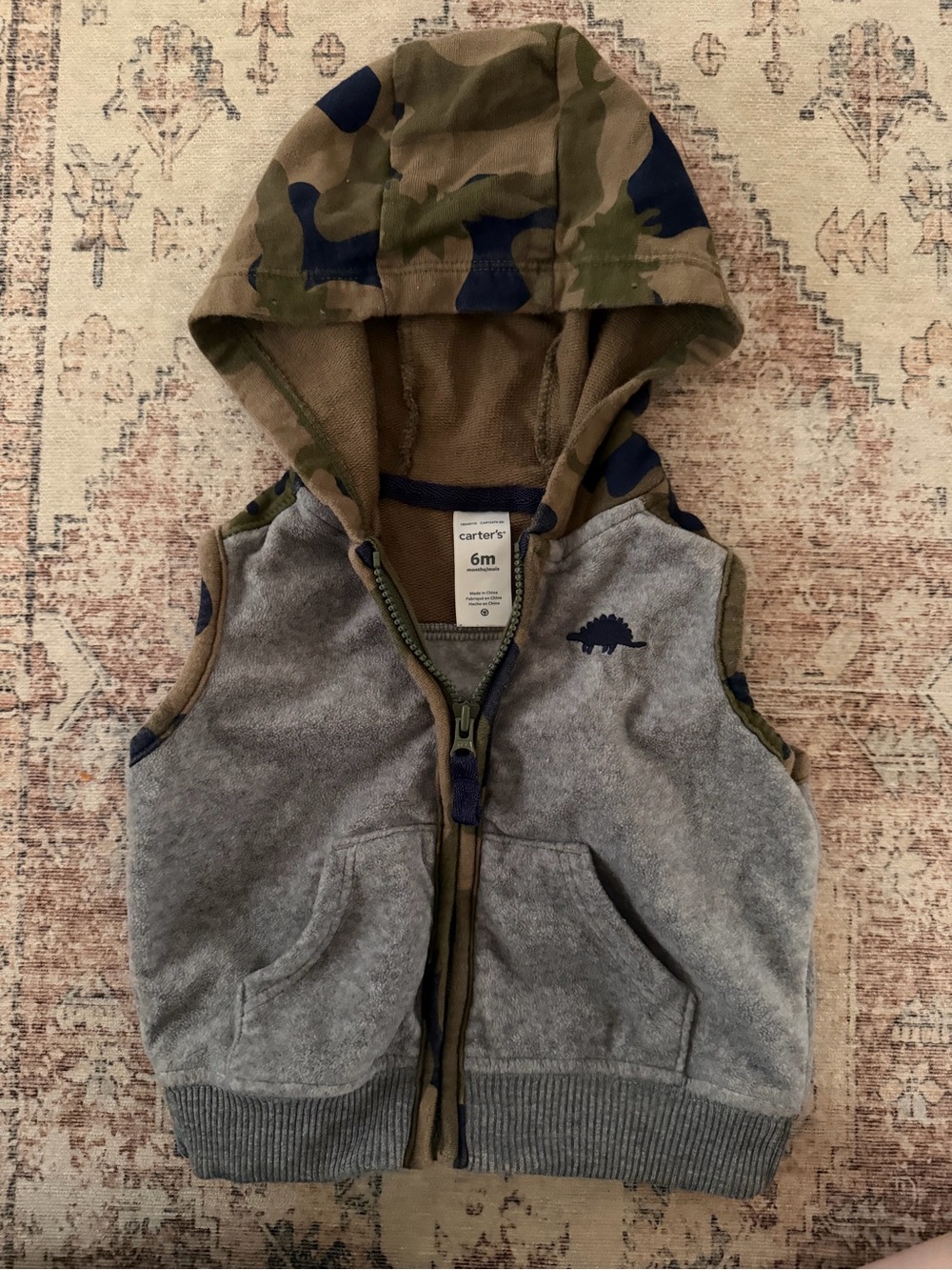 Carter's Gray Sleeveless Hoodie Vest with Camo Hood